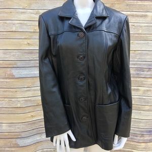 Wilsons Long Black Leather Jacket Size Large